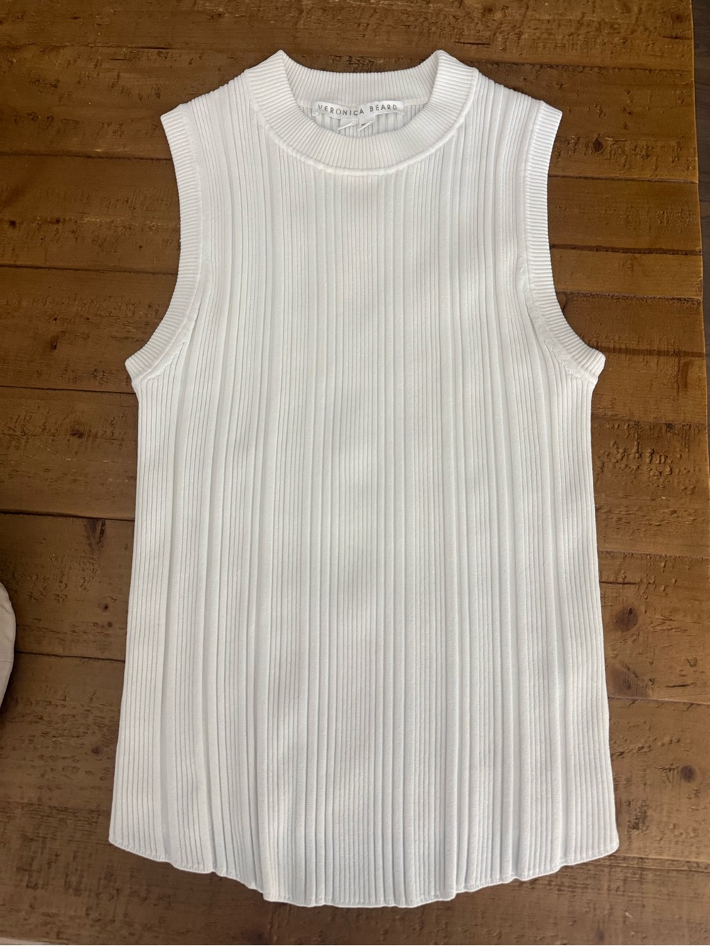 Veronica Beard white/Cream Ribbed Sleeveless Knit Top